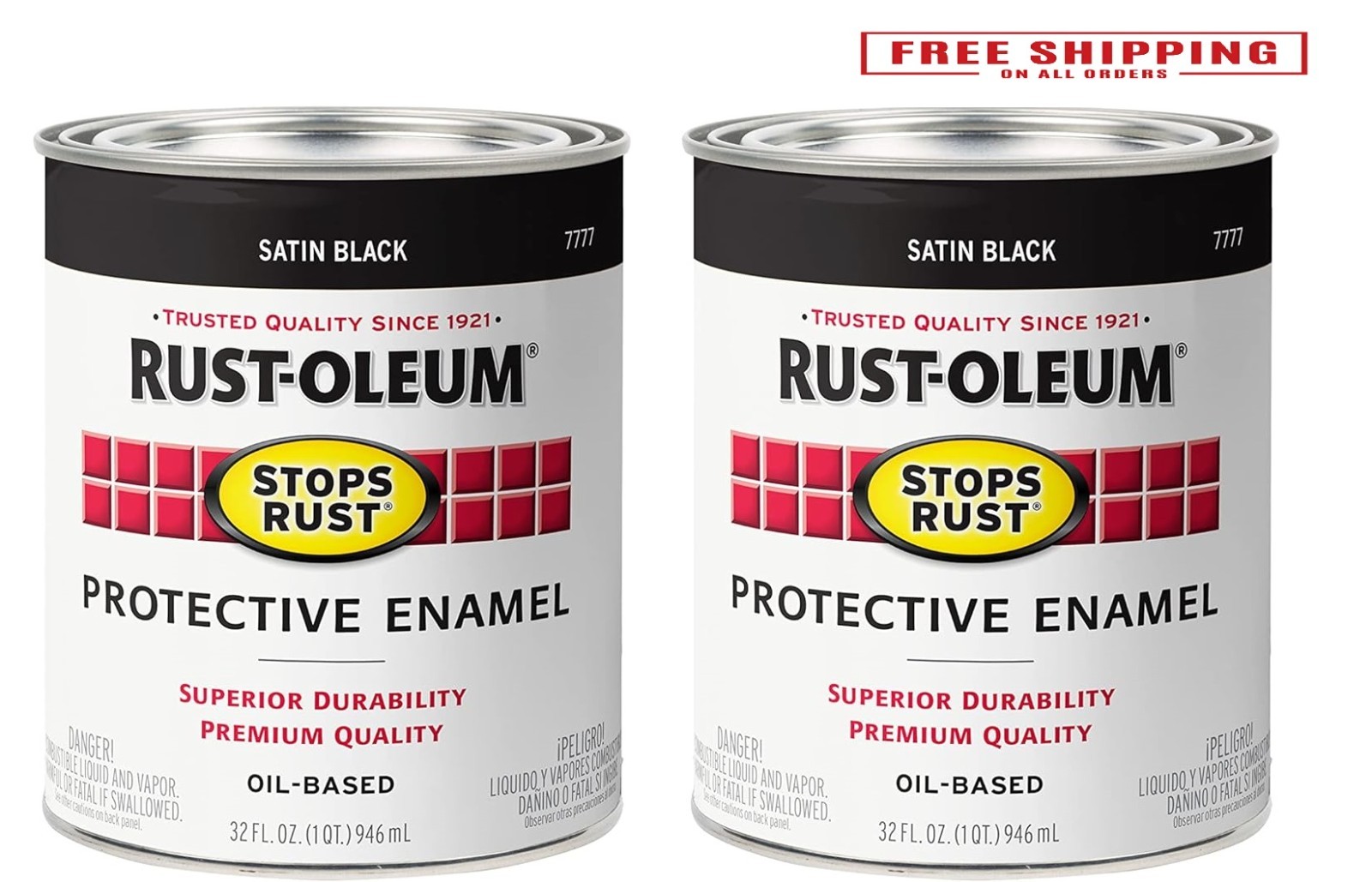 7777502-2PK Stops Rust Brush on Paint, 1 Quarts (Pack of 2), Satin Black