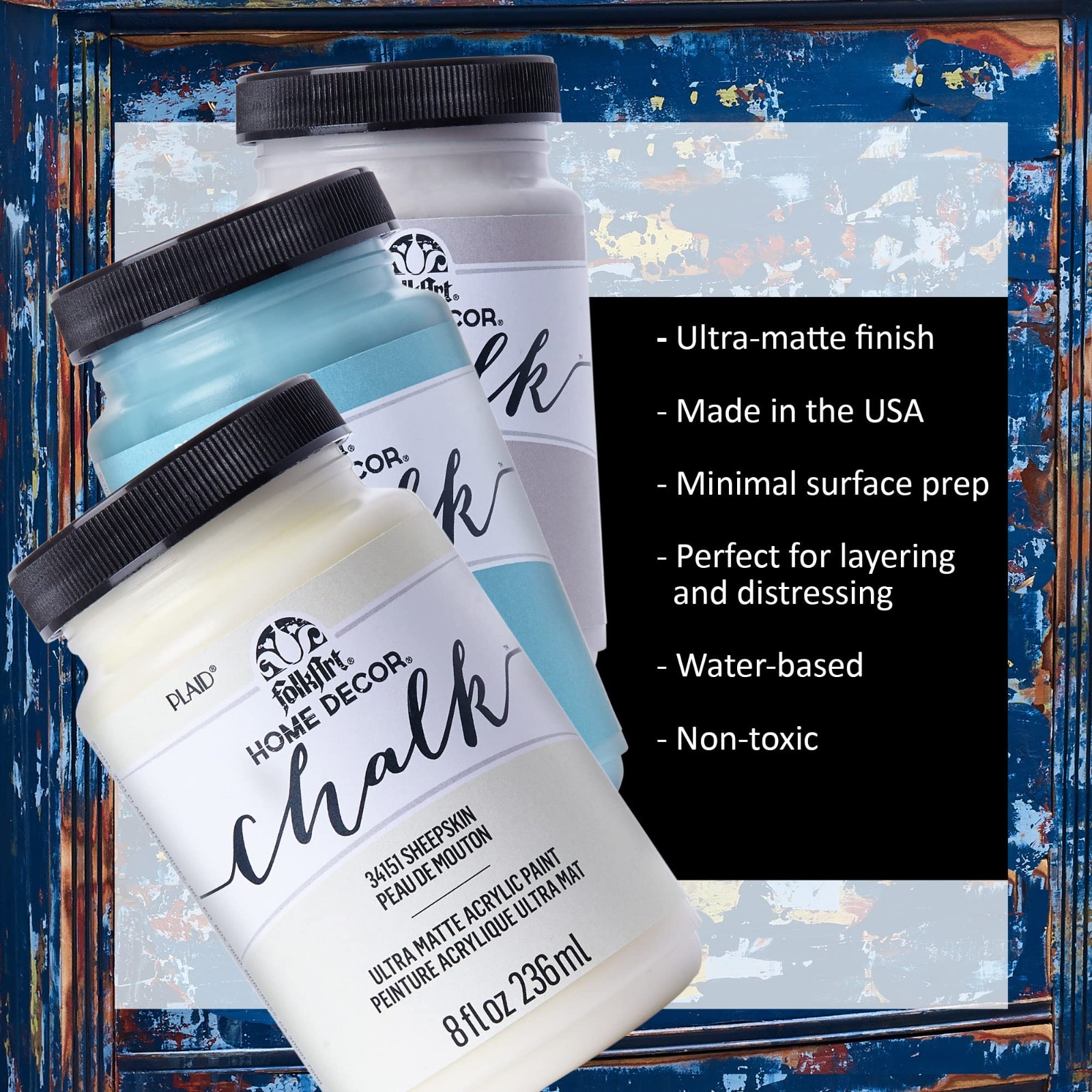 Chalk Finish Paint Set for Home Décor – 2 Ounce Bottles, DIY Craft Supplies