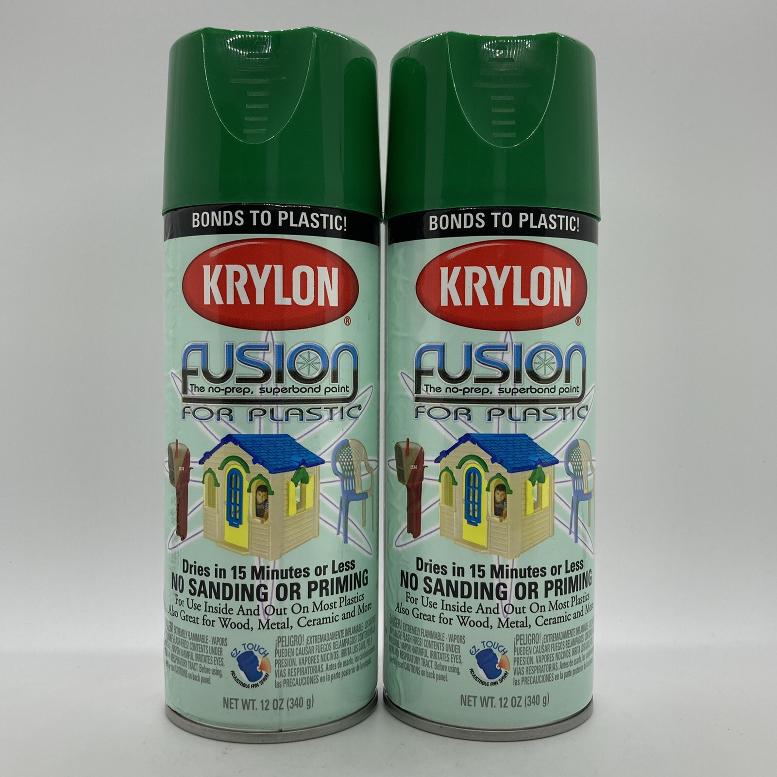 2x Krylon Fusion for Plastic Spring Grass Green Gloss Spray Paint, 12 oz each