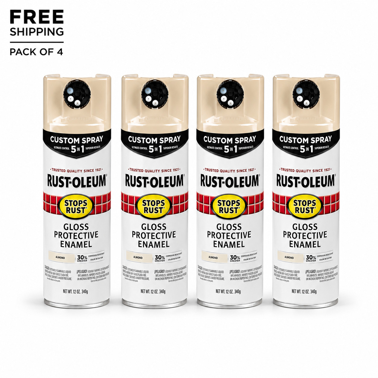 4 Pack Rust-Oleum Stops Rust Custom Spray 5-in-1 Almond Gloss 12 oz