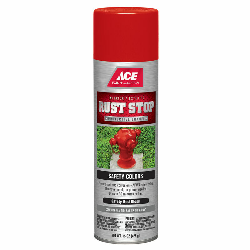NEW! Ace Rust Stop Protective Enamel Spray Paint, Safety Red Gloss, 15 oz.