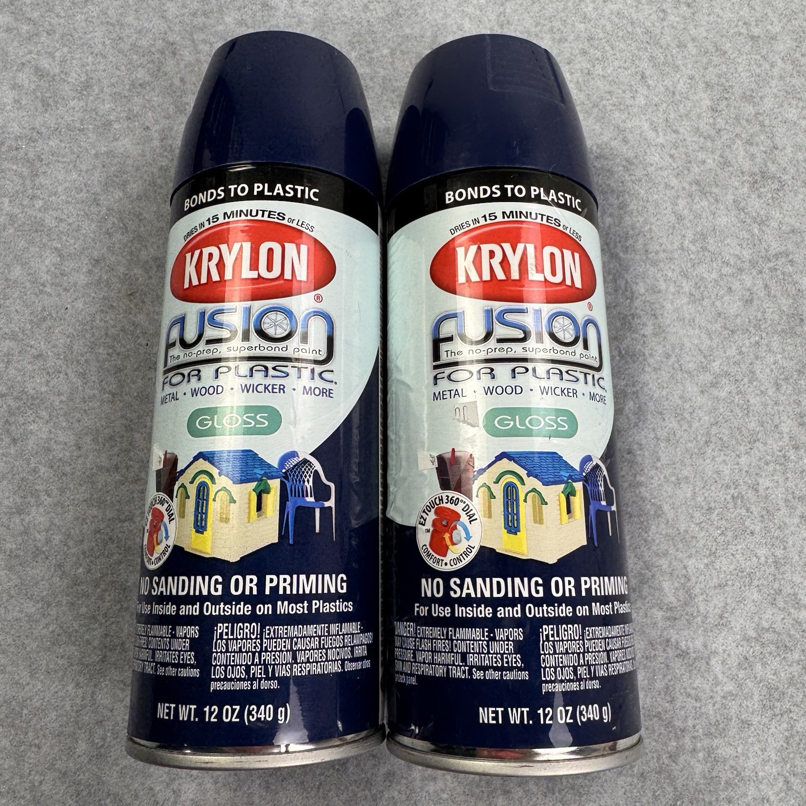 Krylon Fusion Spray Paint 2326 Gloss Navy Plastic Metal Wood 2 Cans Discontinued