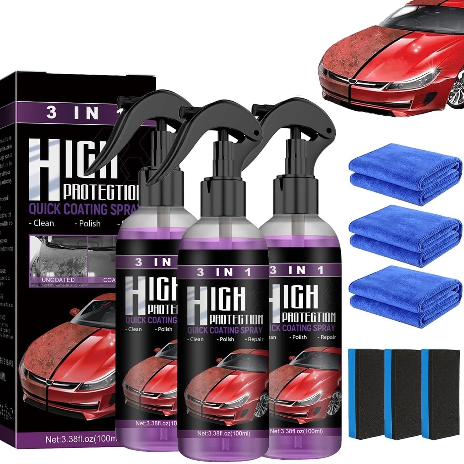 3Pcs Car Coating Spray, High Protection 3 in 1 3 1 Protection…