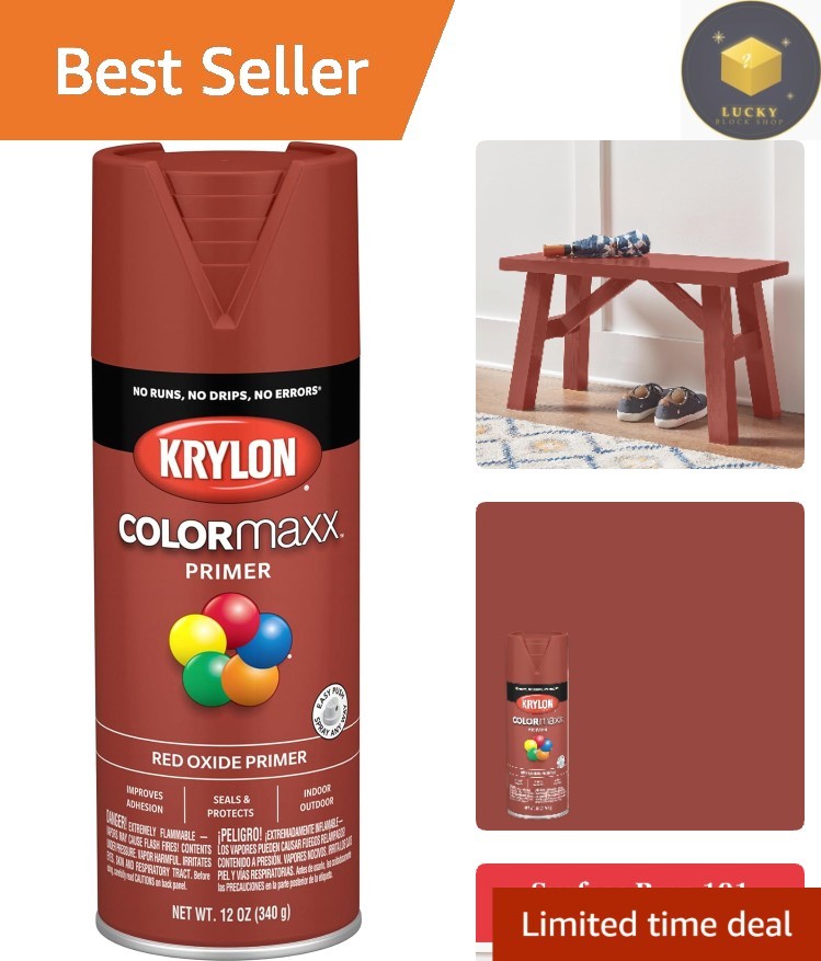 Fast-Drying Krylon COLORmaxx Spray Paint Primer – 12 oz. Red Oxide for Projects