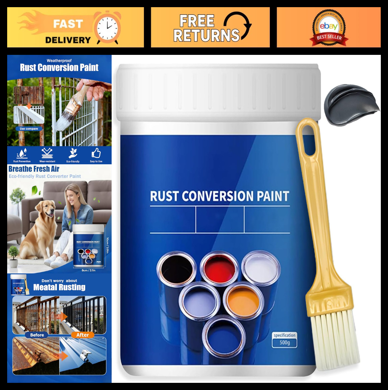 500g Weatherproof Rust Converter Paint – 4-in-1 Metal Rust Remover & Primer, Wat