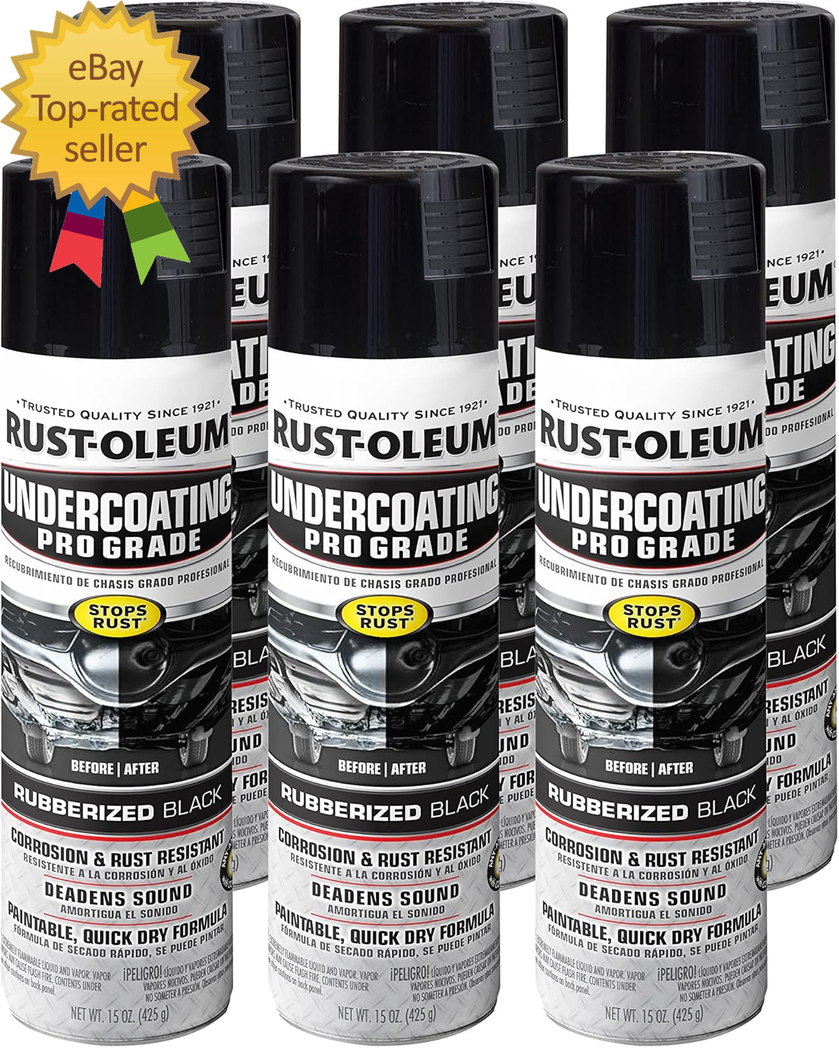 248656-6PK Stops Rust Professional Grade Undercoating Spray Paint, 15 Oz, Rubber
