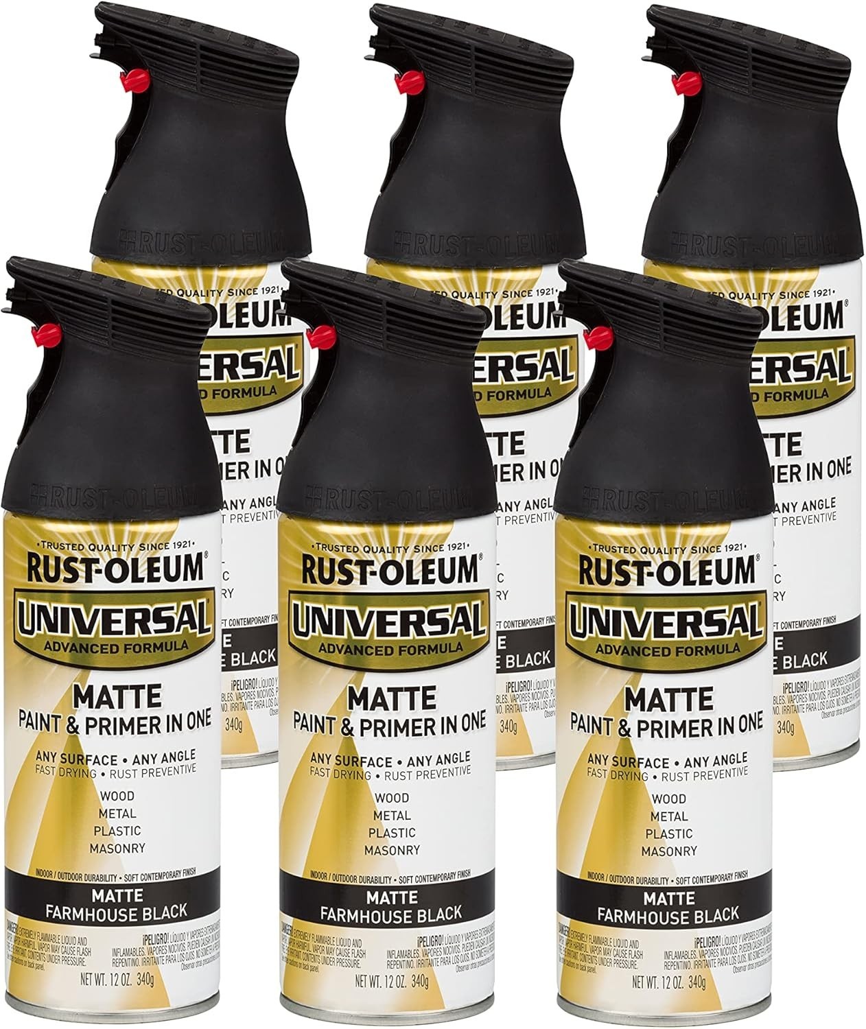 Universal All Surface Spray Paint, 12 oz, Matte Farmhouse Black, 6 Pack