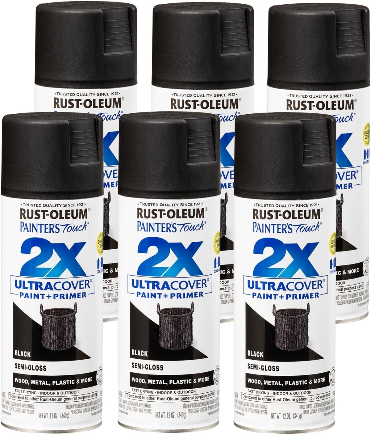 Painter’s Touch 2X Ultra Cover Semi Gloss Black Spray Paint 12 Ounce Pack Of 6