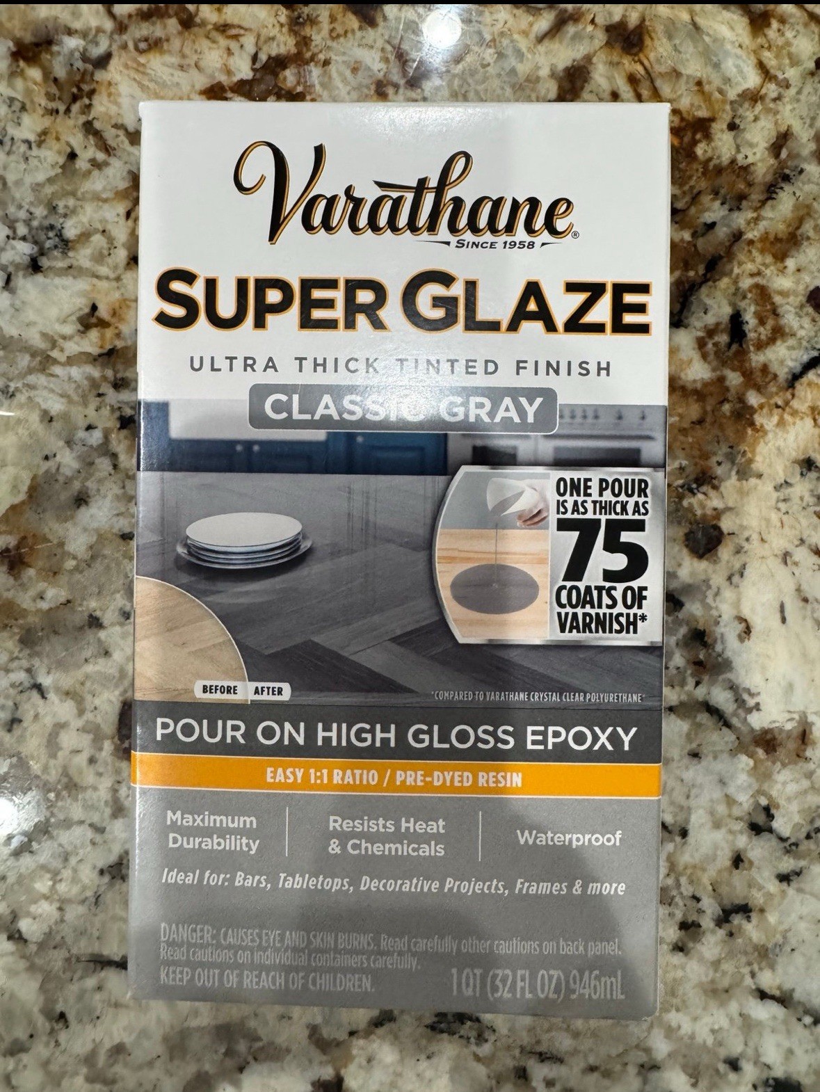 Varathane 363903 Super Glaze Pour-On High Gloss Epoxy, Quart, Classic Gray