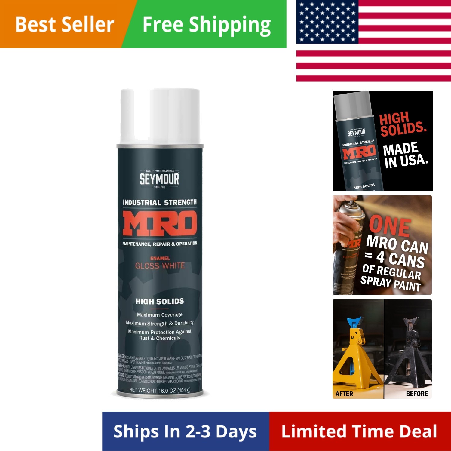 620-1413 Industrial MRO High Solids Spray Paint, Gloss White 16 Ounce Pack of 1