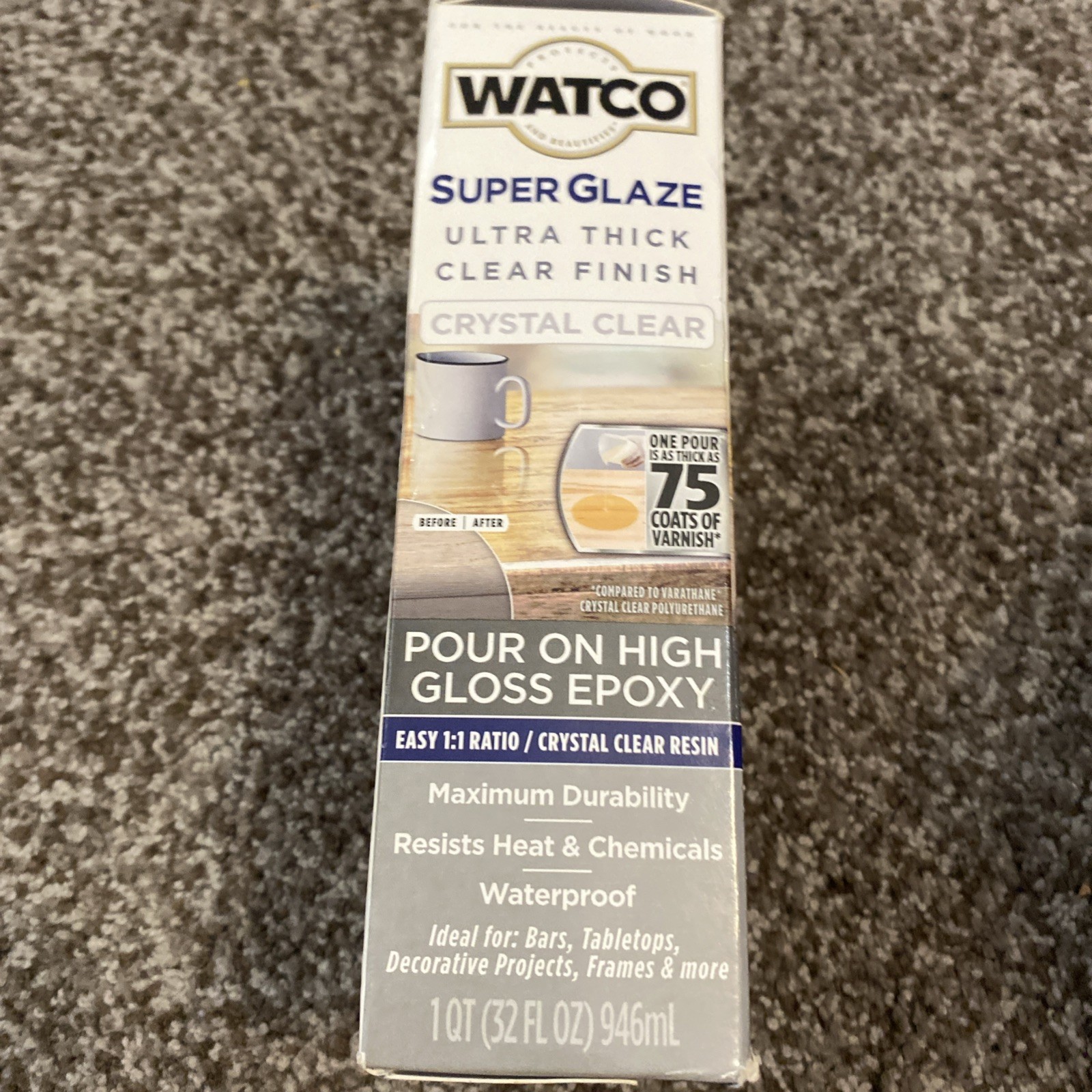 Rust-Oleum Watco- Super Glaze Pour High Gloss Epoxy Crystal Clear 1qt. Pre-Dyed