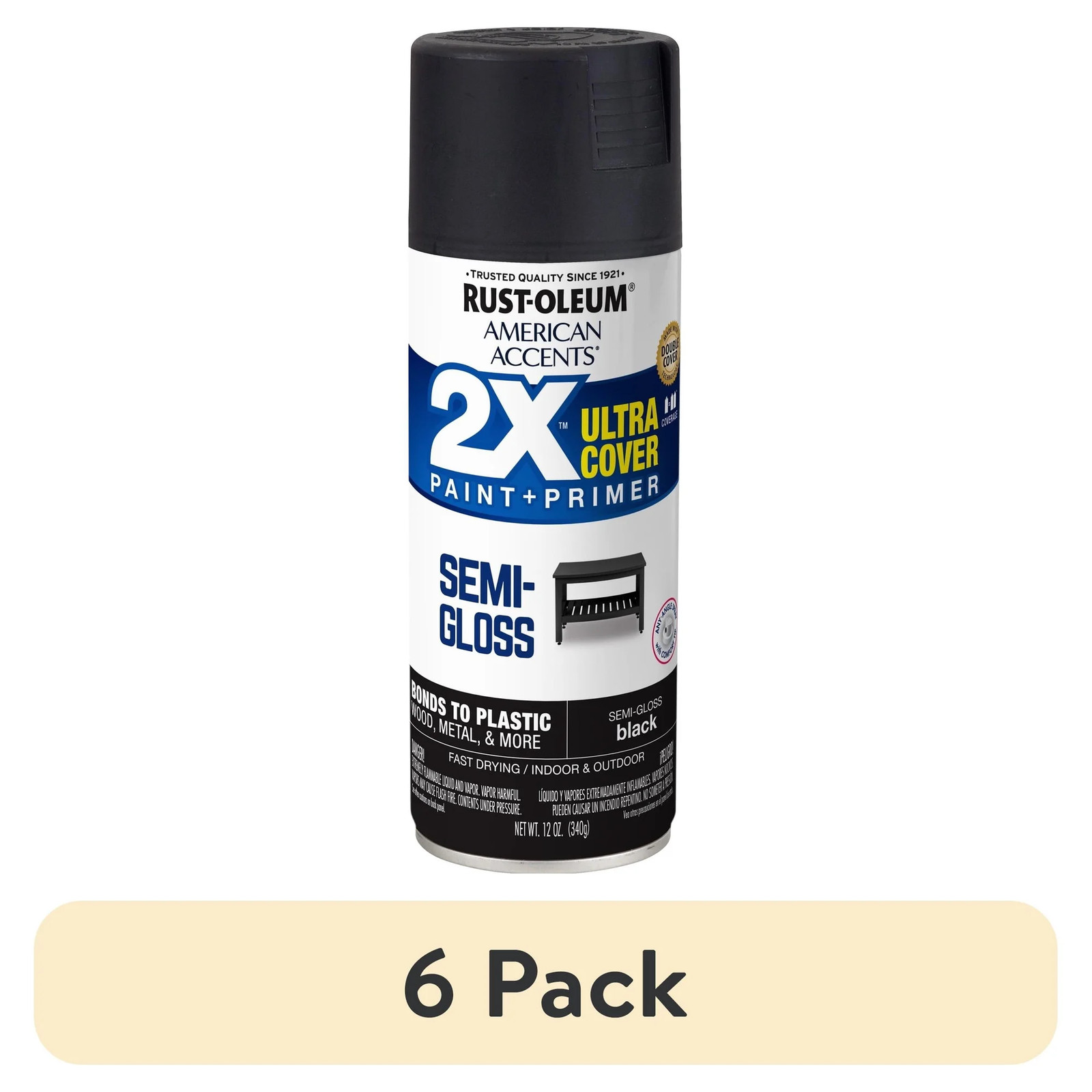 (6 pack) Black, Rust-Oleum American Accents 2X Ultra Cover, Semi-Gloss Spray Pai