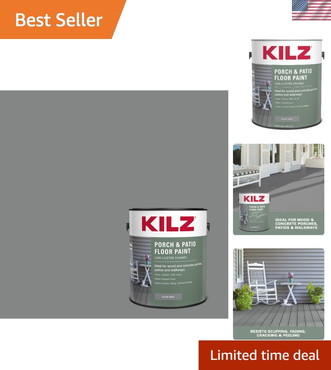 Durable Low-Lustre Enamel Porch & Patio Paint – Slate Gray, 1 Gallon