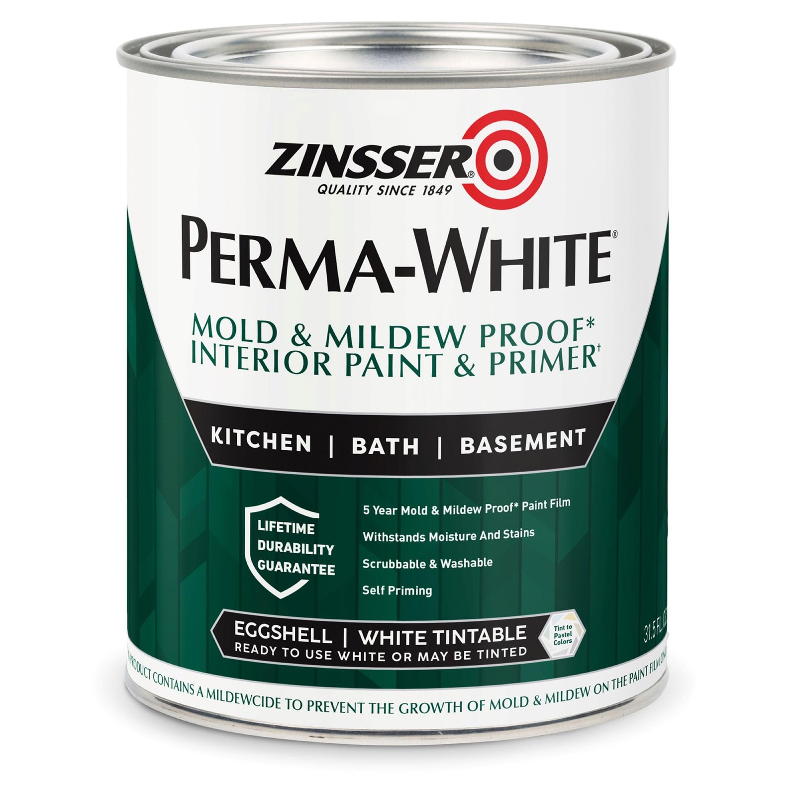 Zinsser 02774 PERMAWHITE Mold & Mildew Proof Interior Paint, Quart, Eggshell …