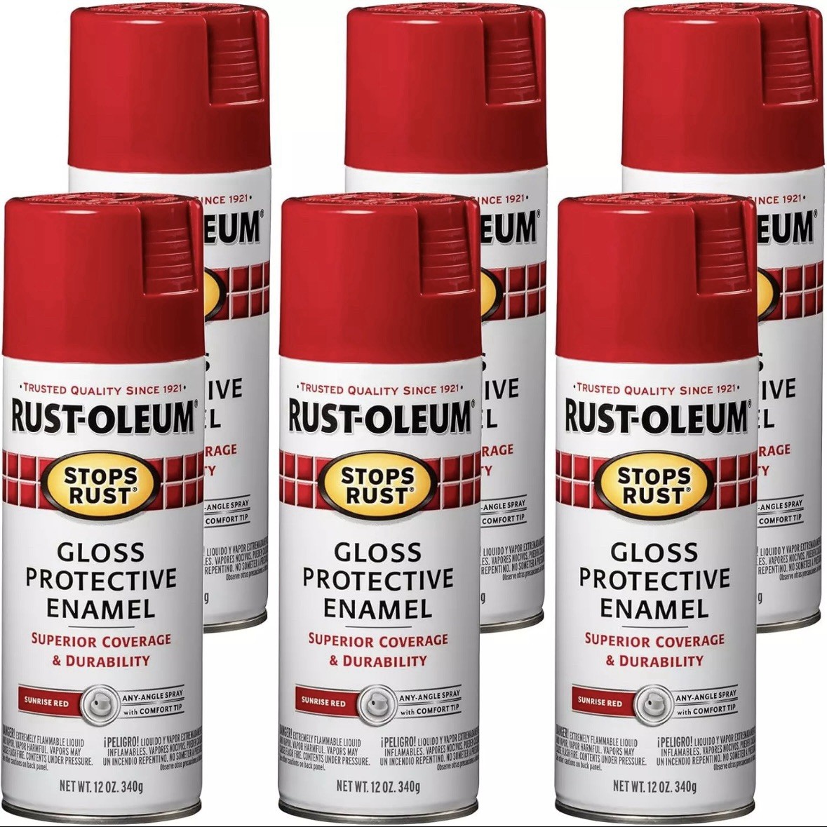 Stops Rust Spray Paint, 12 Oz, Gloss Red Sunrise, 6 Pack