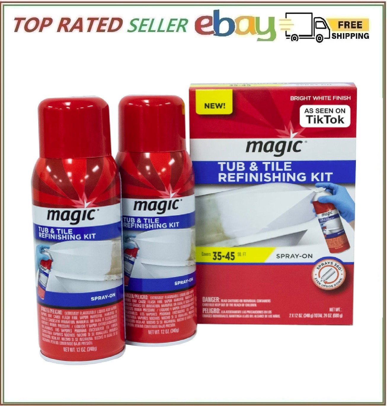 Magic Tub and Tile Refinishing Kit – Spray on Aerosol – Refinish Sinks Tile Porc