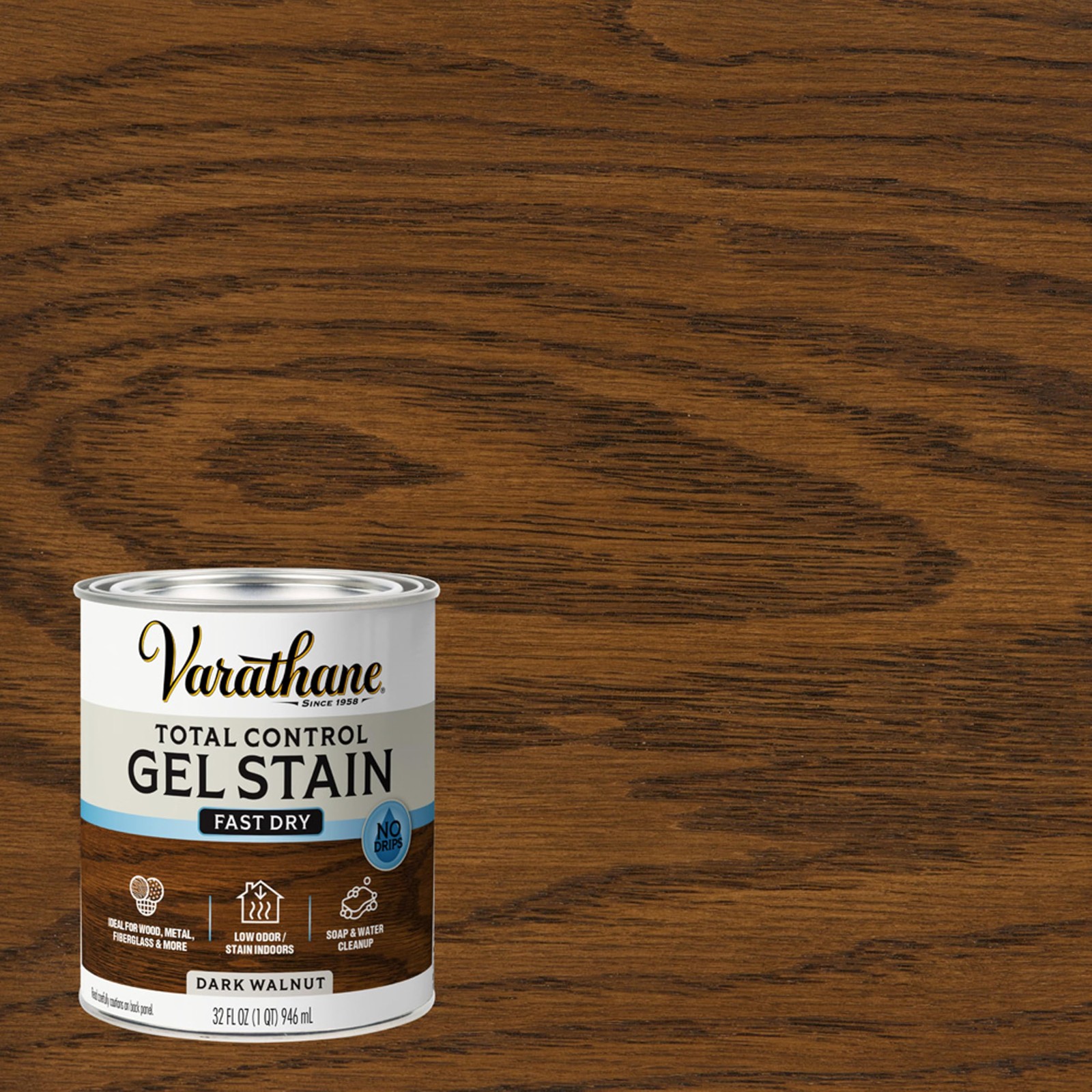 Varathane Total Control Gel Stain | Low Odor Quart (Pack of 1), Dark Walnut