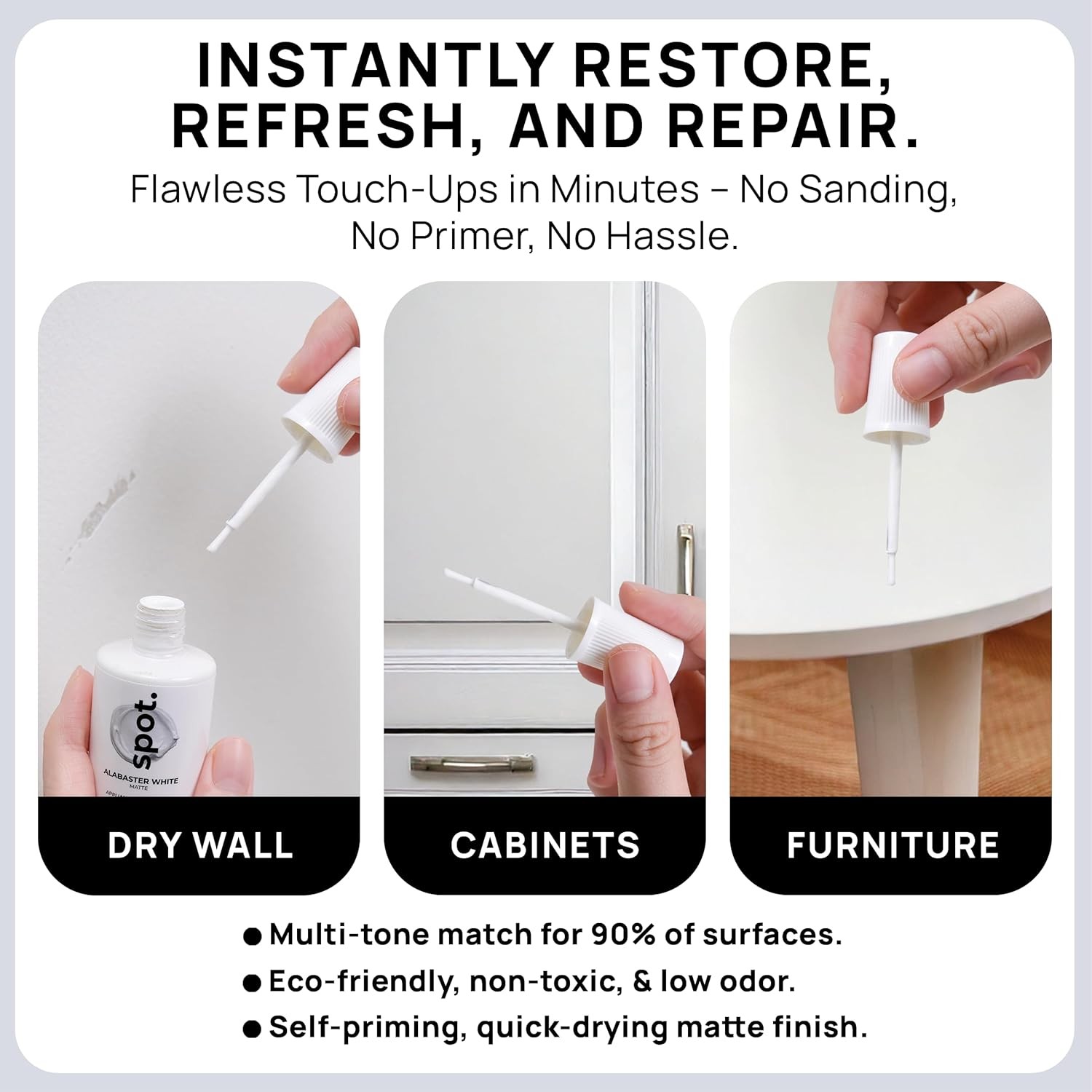 Touch-Up Paint | Matte Finish for Cabinets Furniture|Multi-Tone White Repair Kit