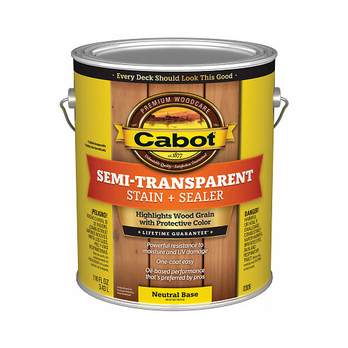 Cabot 16306-07 Deck & Siding Stain, Semi-Transparent, Neutral Base, 1-Gallon –