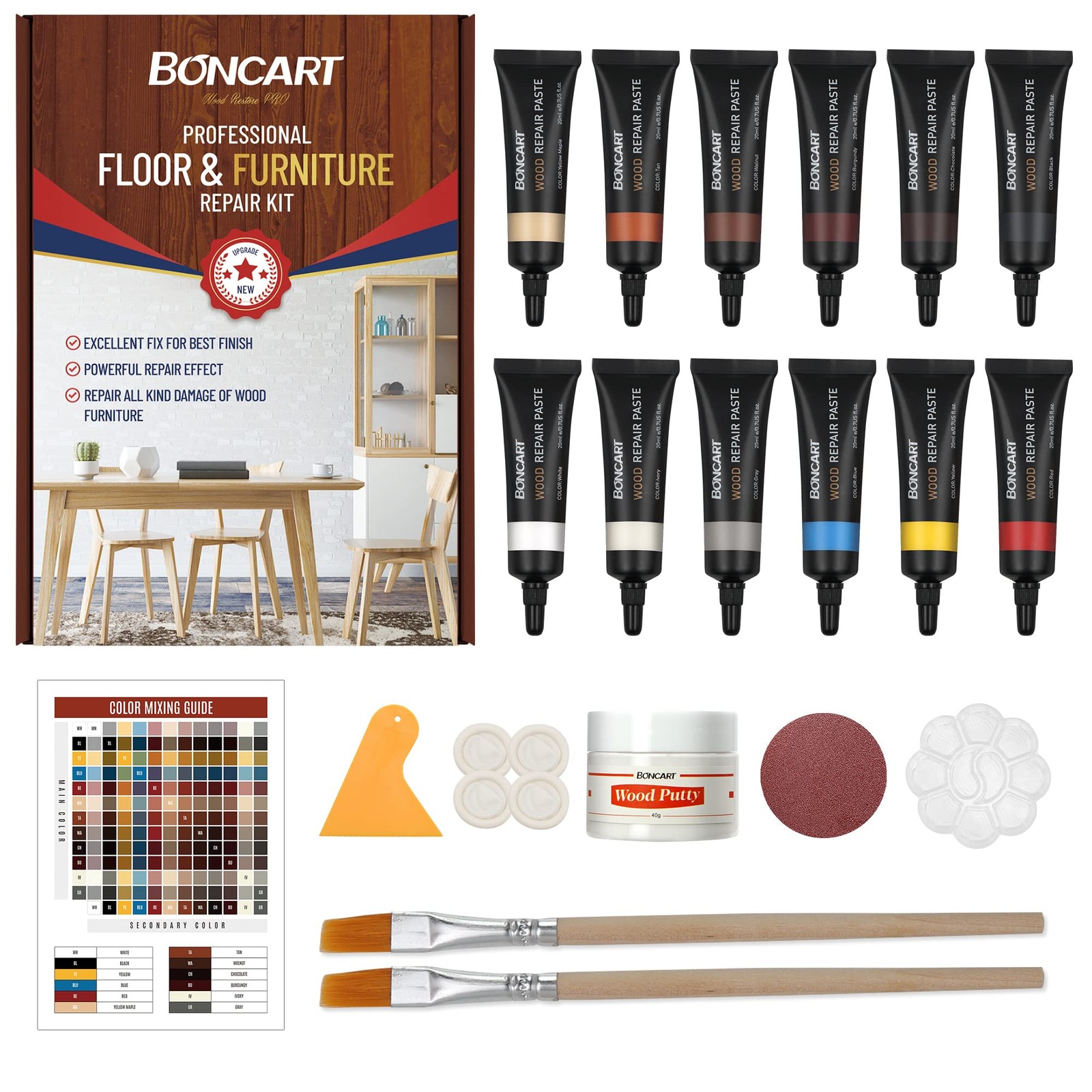 Boncart Wood Furniture Repair Kit Filler-Repair Scratch, Cracks, Hole,…
