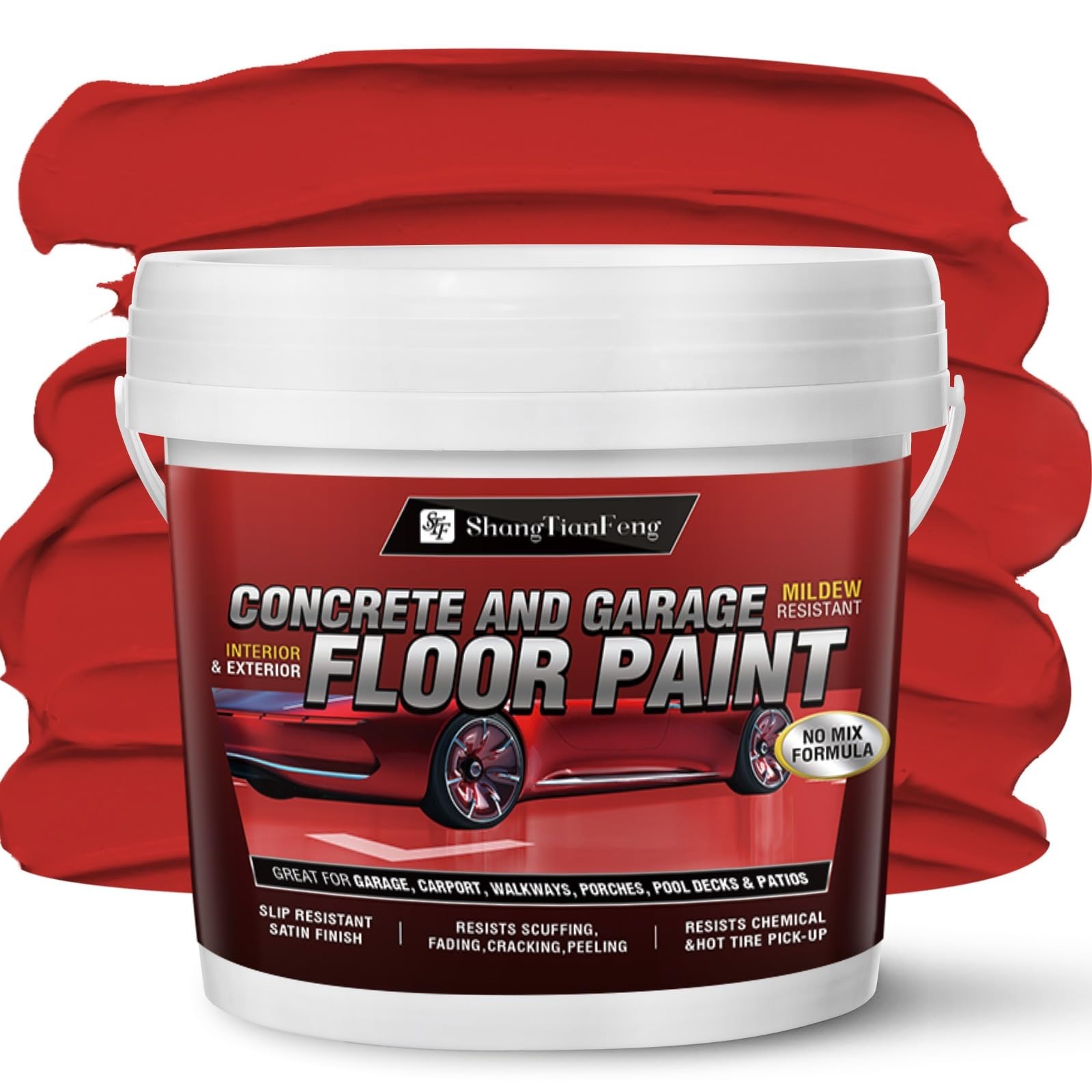 Epoxy Floor Paint Kit 1 Gallon – Red Acrylic Coating for Garages & Basements, Sc