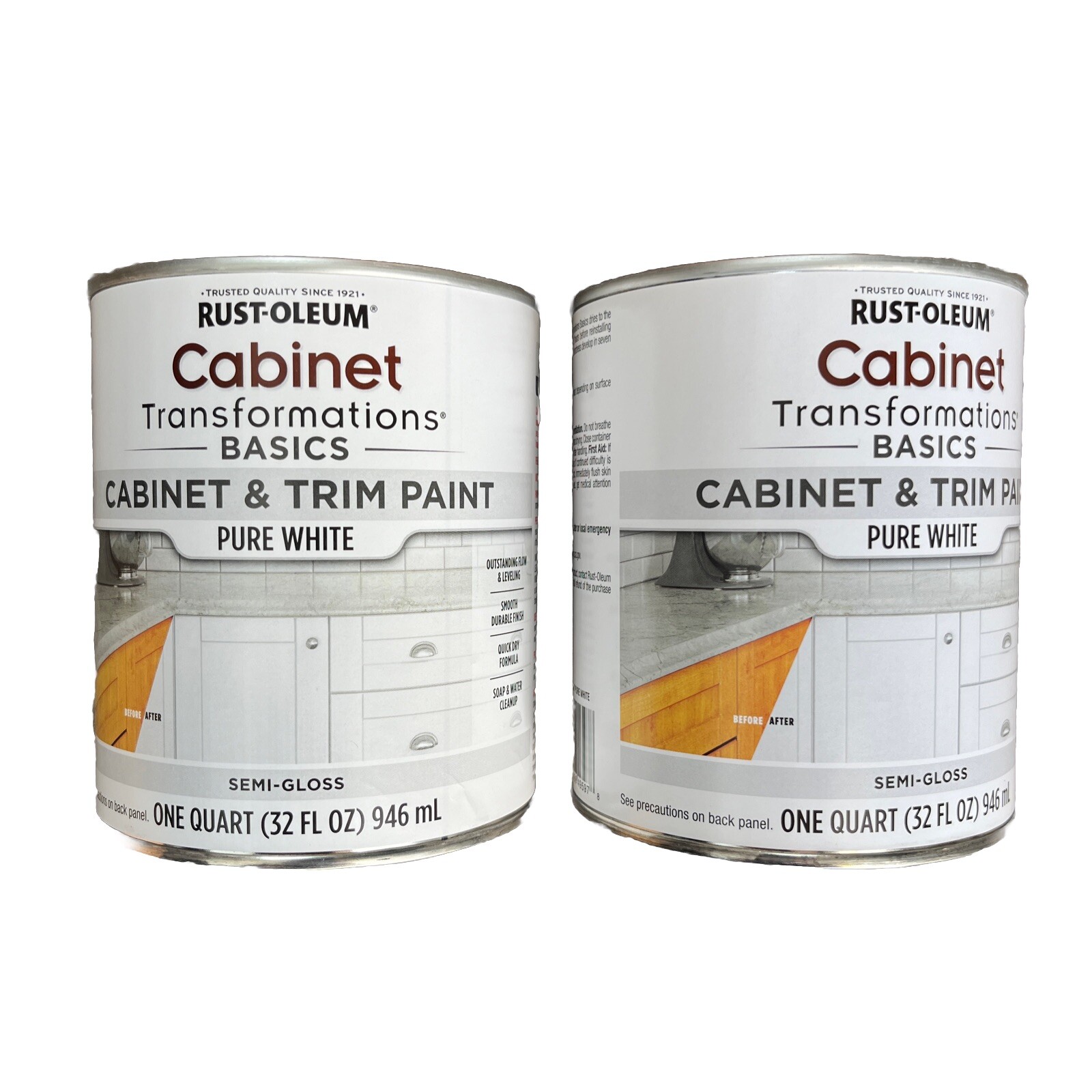 Rust-Oleum 372007 Transformations Basics Cabinet & Trim Paint, Quart, Pure White