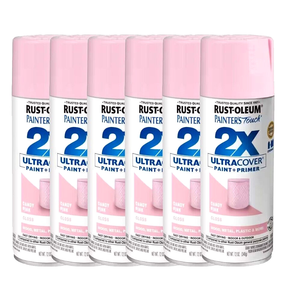 Rust-Oleum Painters Touch 2X Ultracover Paint+Primer Candy Pink – 12 Oz. 6 Pack