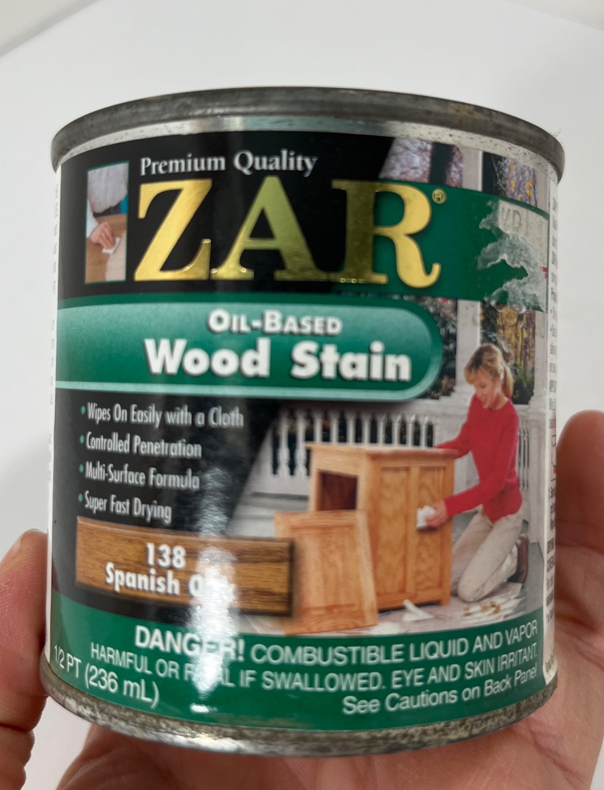 Zar SPANISH OAK 138 Oil-Based Interior Wood Stain Multi-Surface 1/2 Pint (8oz)
