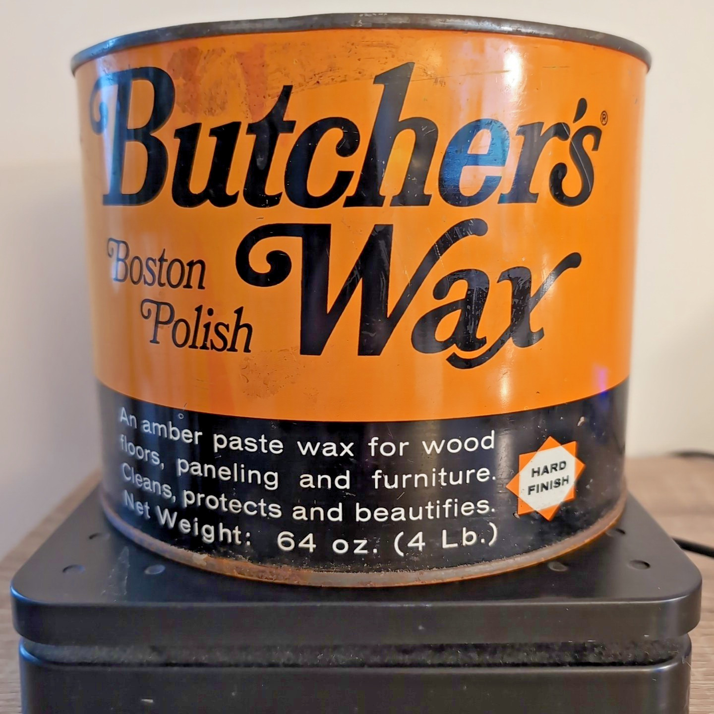 Vintage Butchers AMBER Paste Wax 64 oz (4LBS) Boston Wood Polish Used 70% Full