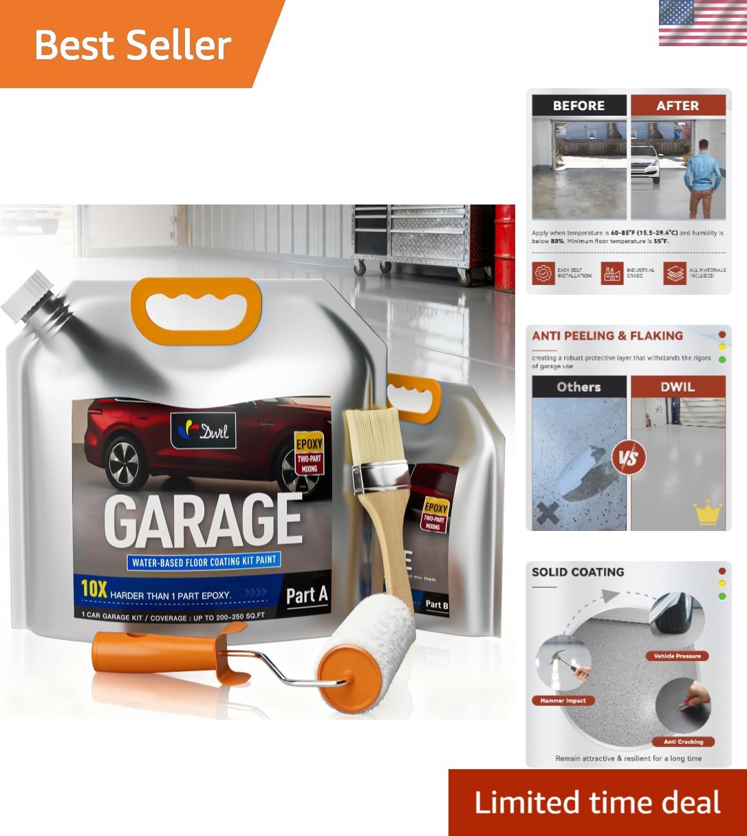 Garage Floor Epoxy Kit, Garage Floor Paint with Tools, Epoxy Coating for Conc…