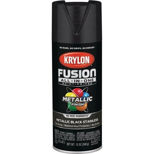 (6)-Krylon Fusion All-In-One Metallic Spray Paint & Primer, Black Stainless