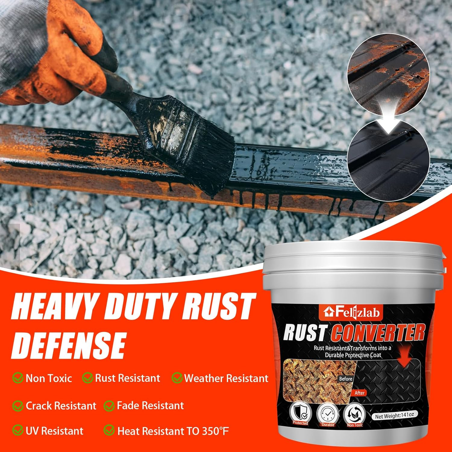 2-In-1 Rust Converter & Metal Primer, 141Oz Rust Reformer Paint for Metal, Autom