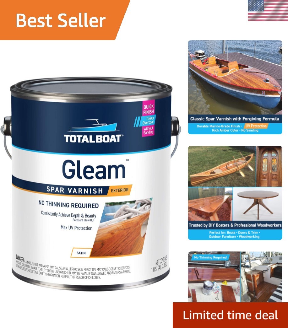 Gleam Marine Varnish – Satin Finish, 1 Gallon, Waterproof Protection
