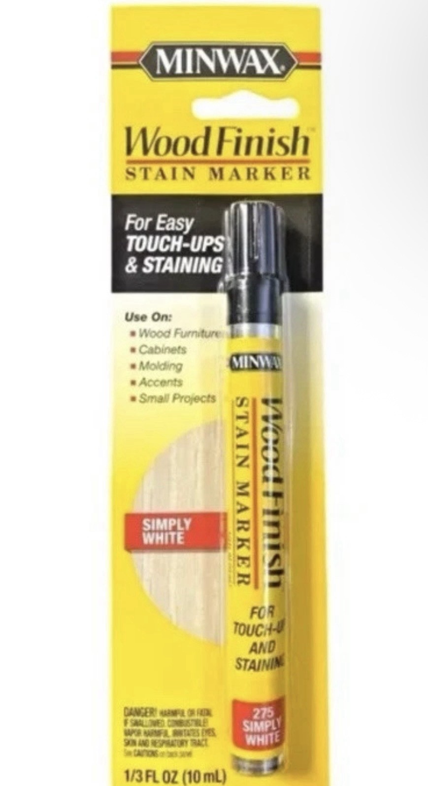 Minwax Wood Finish Stain Marker, Simply White 275, 1/3 Fl oz