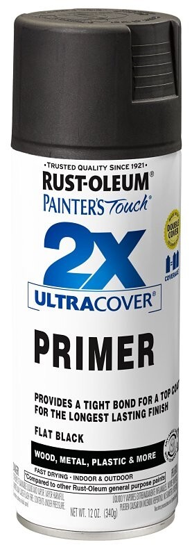 NEW CASE OF (6) RUSTOLEUM 249846 ULTRA COVER 2X FLAT BLACK SPRAY PRIMER 3850534