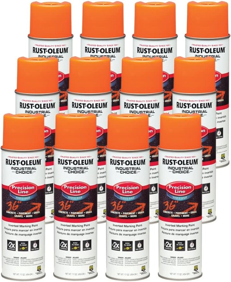12PK Inverted Water-Based Marking Spray Paint, 17 Oz Fluorescent Orange