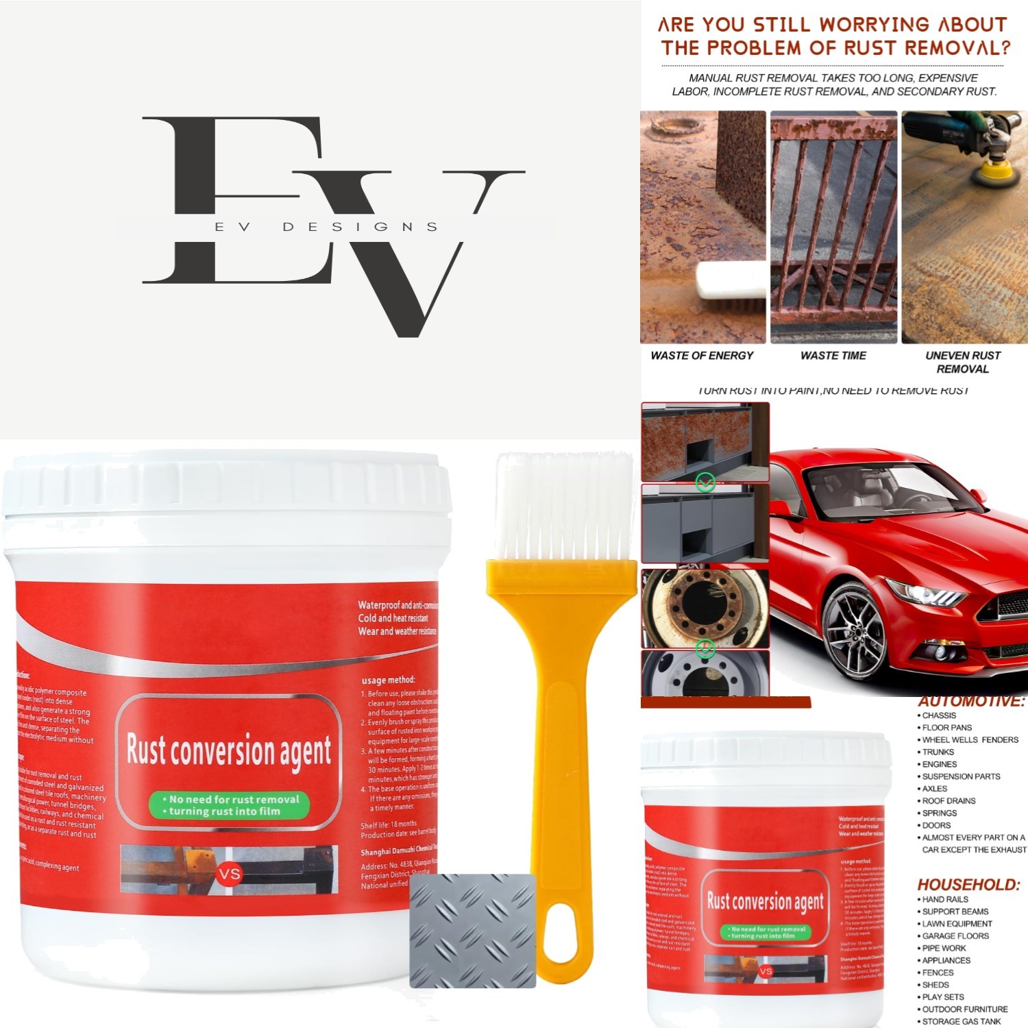 Long-Lasting Waterproof Rust Removal Paint with Brush for Metal Surfaces – Grey