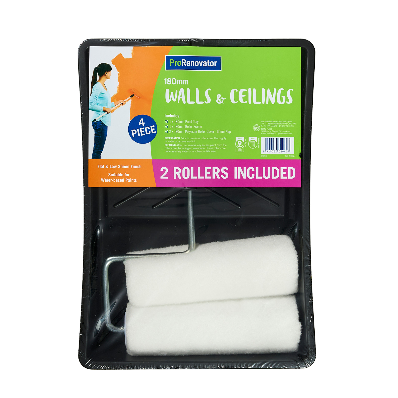 ProRenovator 180mm 4 Piece 2 Rollers Walls And Ceilings Roller Kit