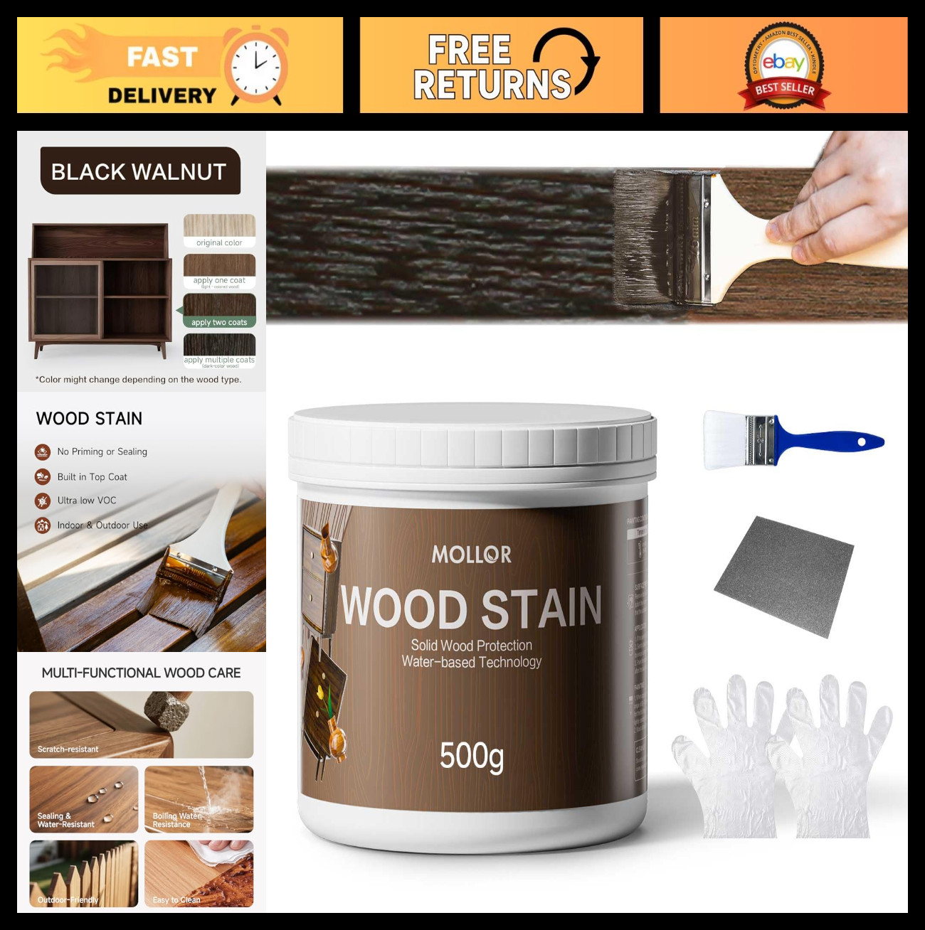 Water-Based Wood Stain & Sealer 16 Oz – No Priming, Fast Drying, Low Odor, Non-T