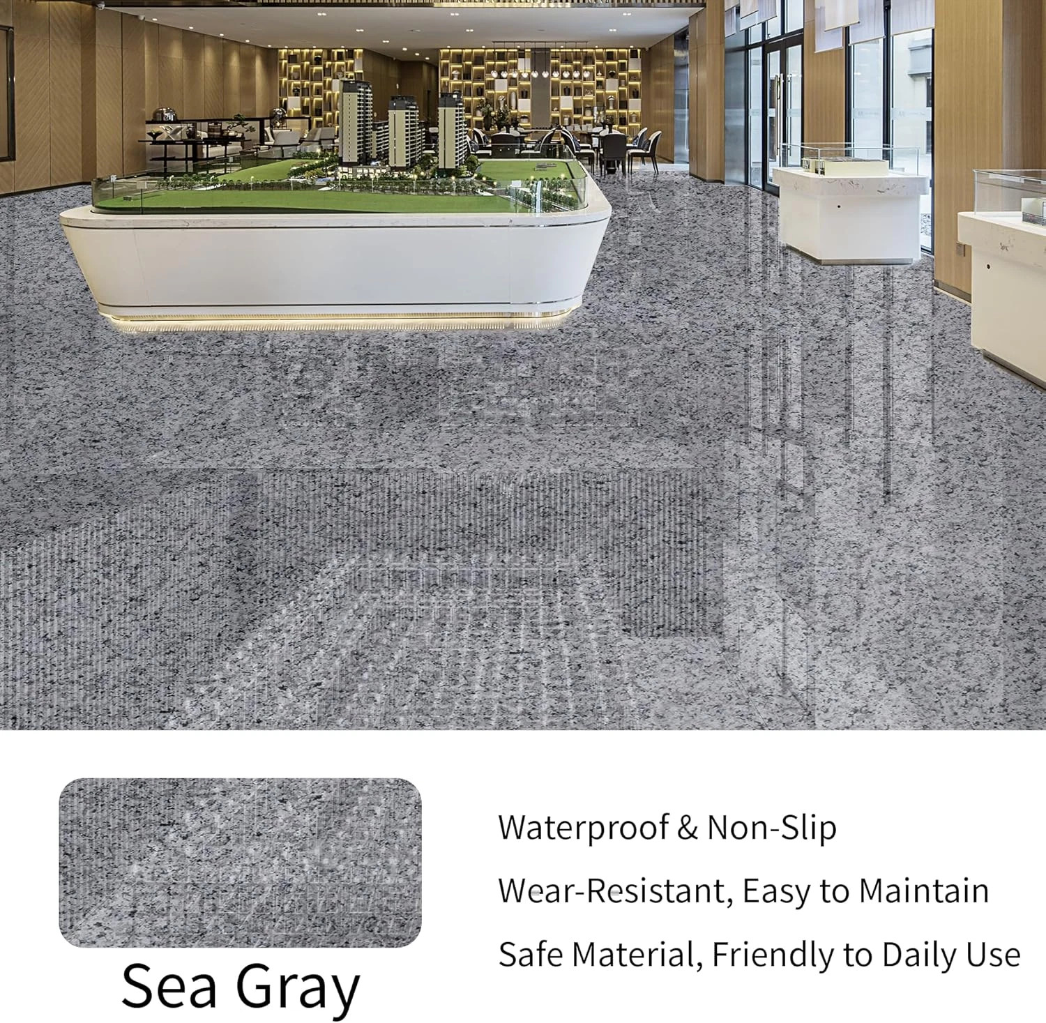 35Oz Gray Epoxy Colored Sand Floor Paint High Gloss Marble Non-Slip, 2.2 Lbs