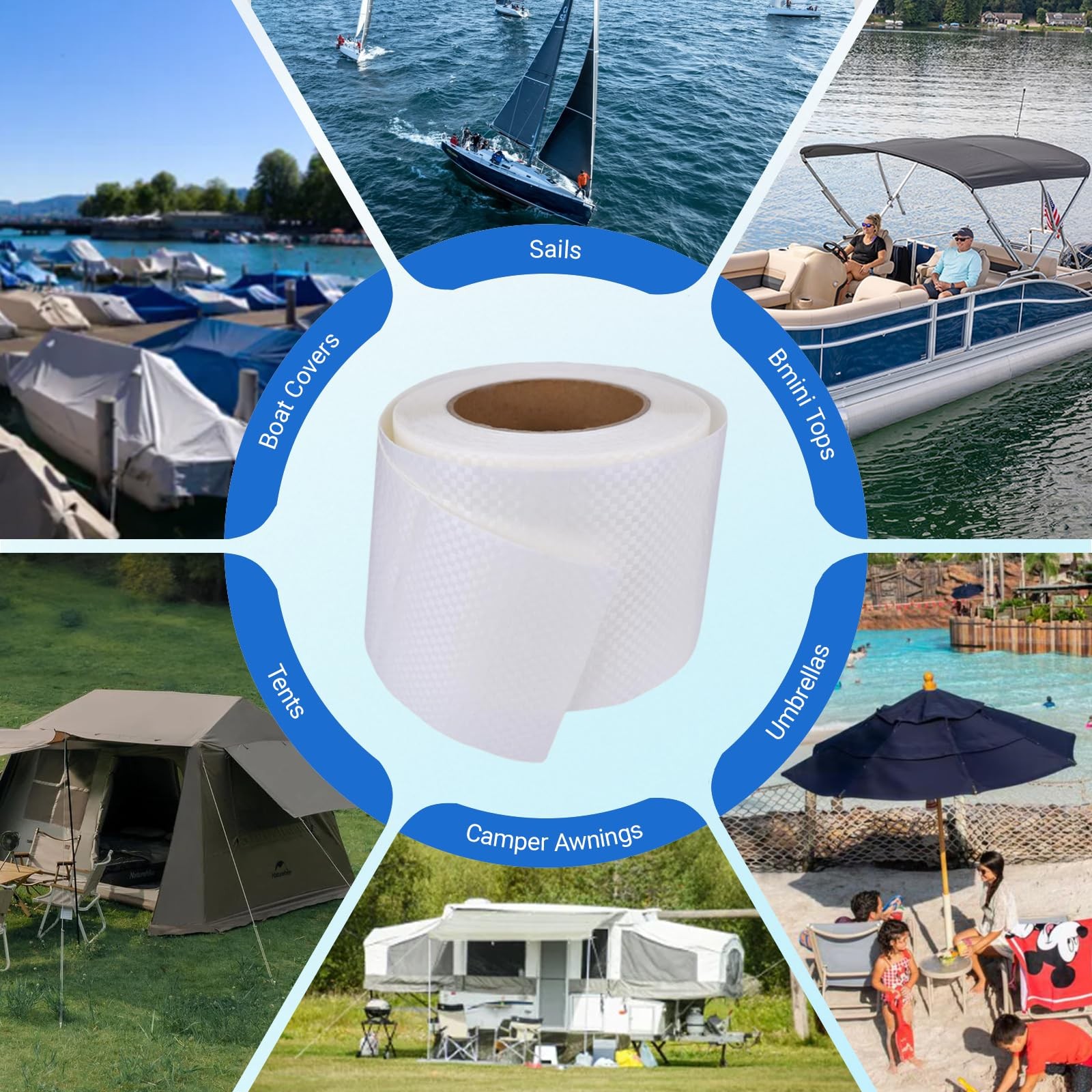Waterproof Fabric Repair Tape, Heavy-Duty Canvas Patch for Boat Covers, RV Awnin