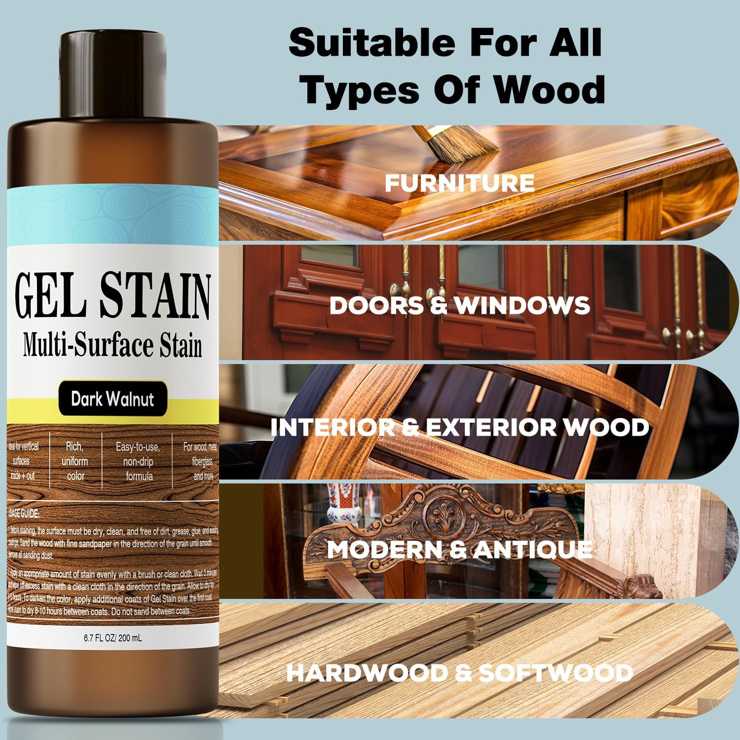 Water-Based Gel Stain – 200Ml Gel Stains for Wood – Gel Wood Stain – Wood Stain