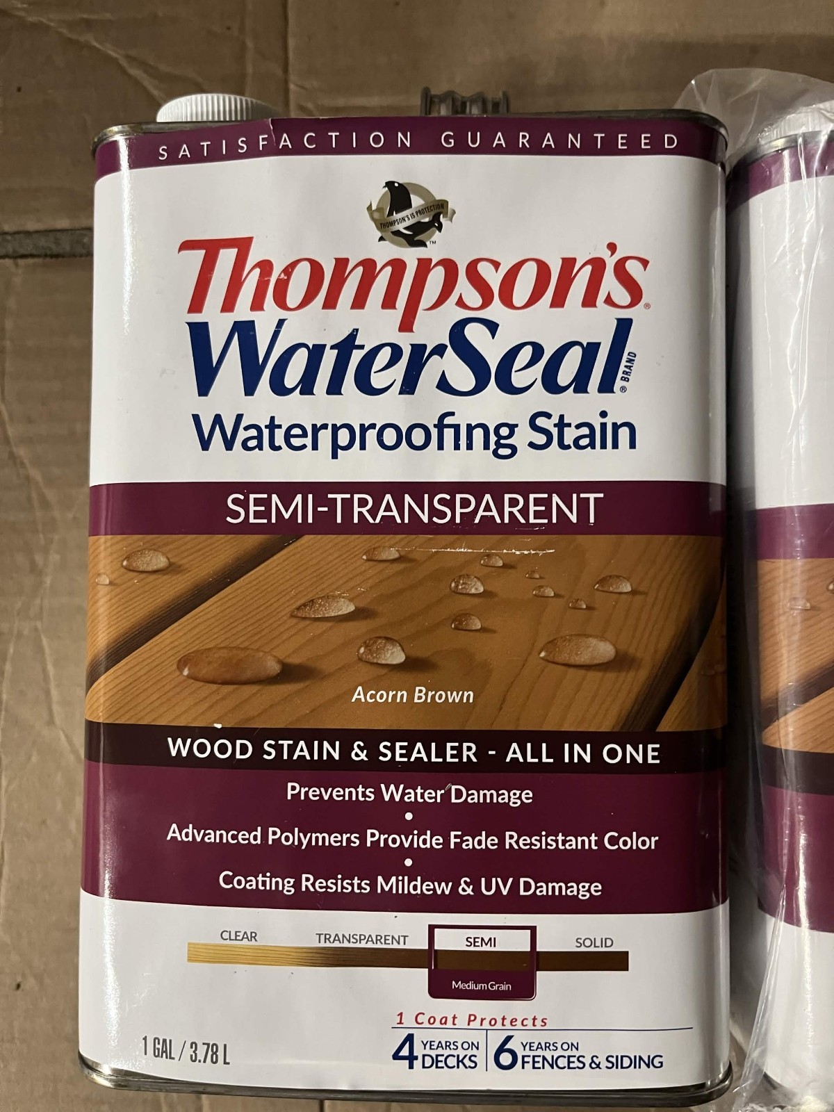 2 Pk Thompsons WaterSeal Waterproofing Stain Semi-Transparent Acorn Brown 1 Gal