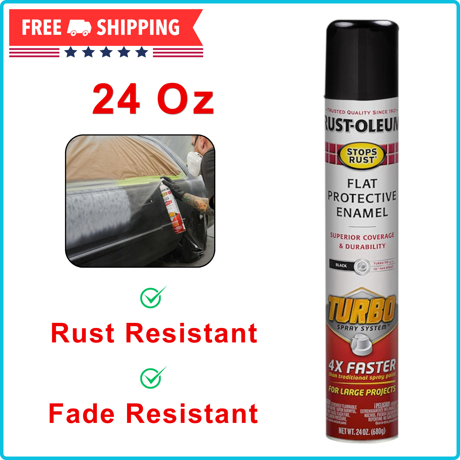Rust Oleum Stops Rust Turbo Spray Paint Flat Black 24 Ounce For Large Projects