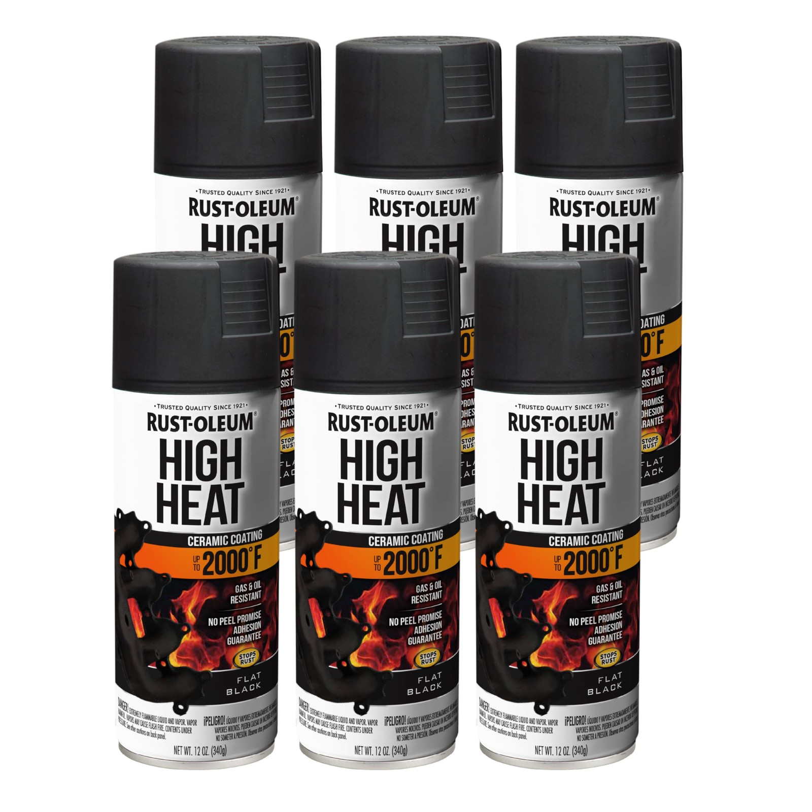 Rust-Oleum 248903-6PK Automotive High Heat Spray Paint, 12 oz, Flat Black, 6