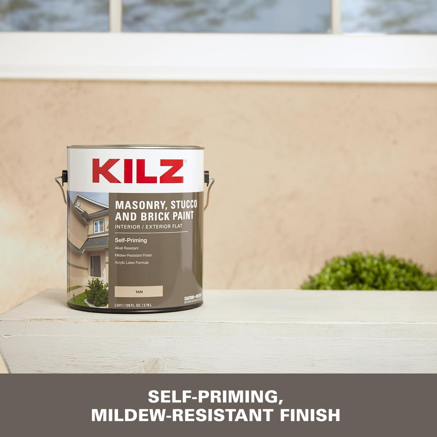 Masonry, Stucco, Brick Paint, Interior/Exterior, Flat, Tan, 1 Gallon