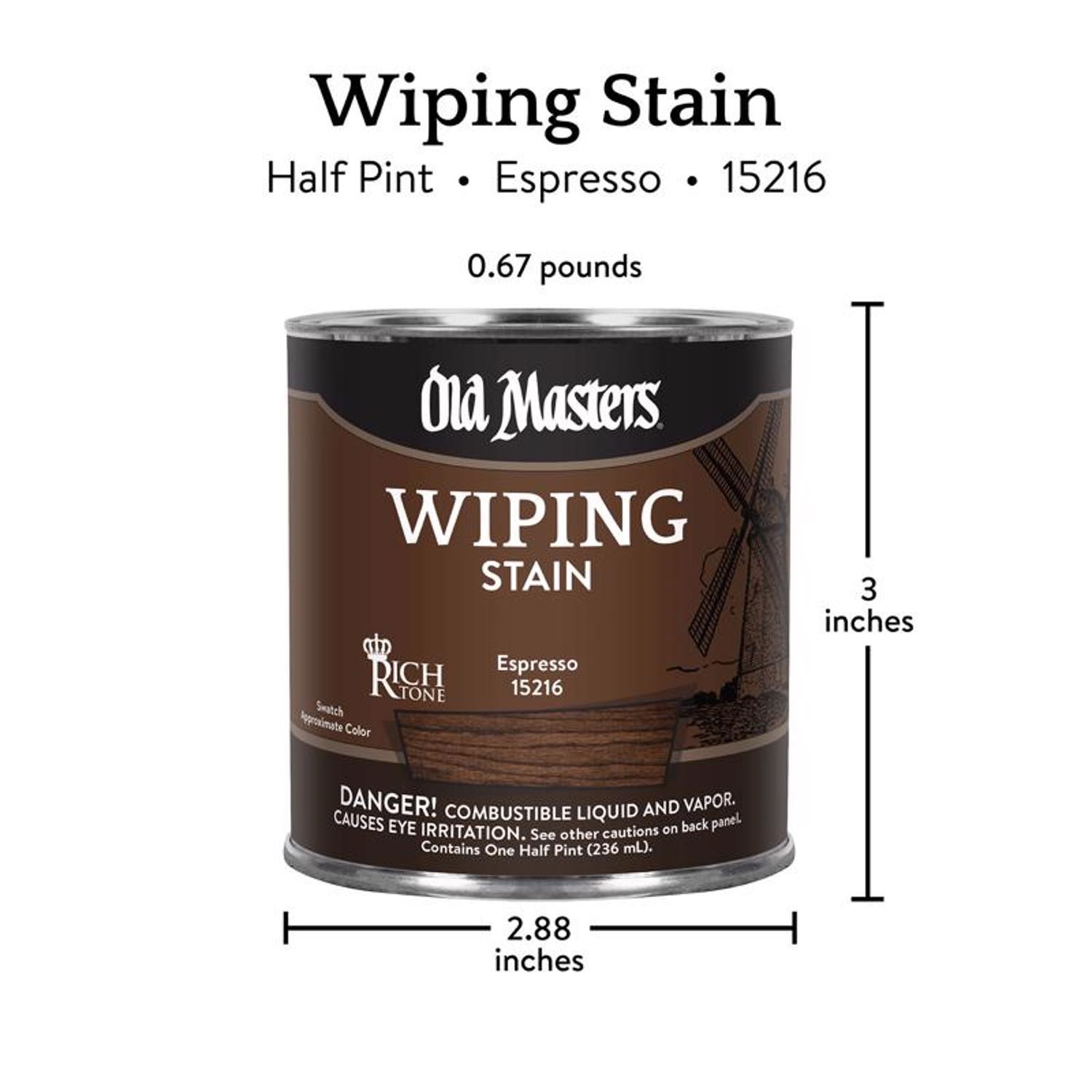Old Masters 15216 Semi-Transparent Espresso Oil-Based Wiping Stain 1/2 Pint