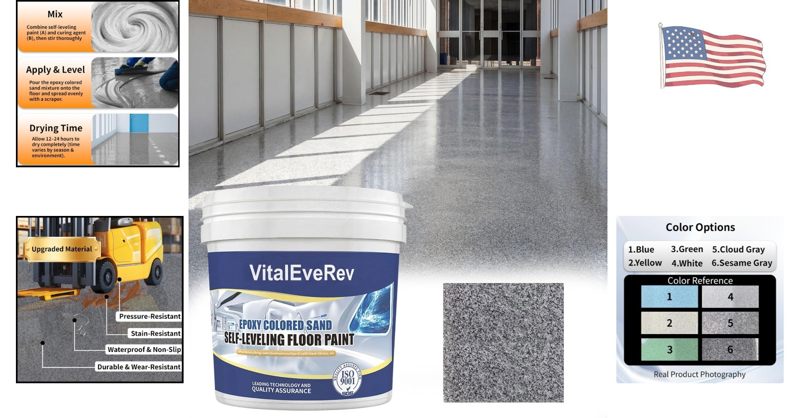 Epoxy Colored Sand Floor Paint – 35oz for Interior/Exterior Use, Sesame Gray
