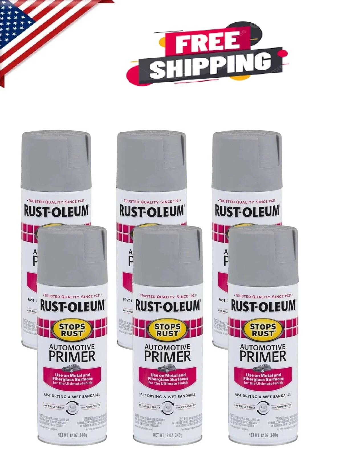 Rust-Oleum 2081830-6PK Stops Rust Automotive Spray Primer, ⭐️⭐️⭐️⭐️⭐️