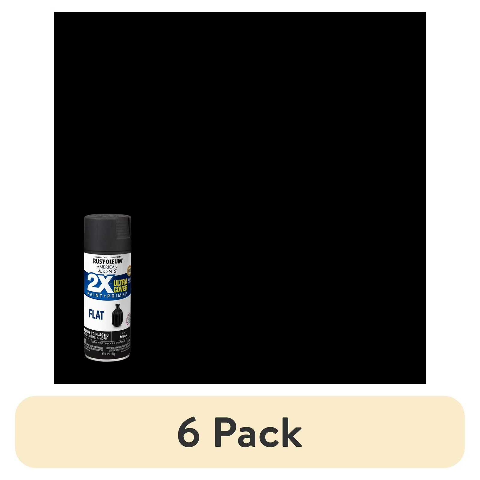 (6 pack) Black, Rust-Oleum American Accents 2X Ultra Cover Flat Spray Paint